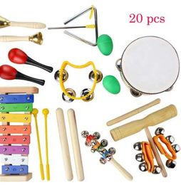 20 PCS Children Musical Instruments Set Rhythm & Music Education Toys Band Set Toddler Wooden Percussion Toy for Kids With Case