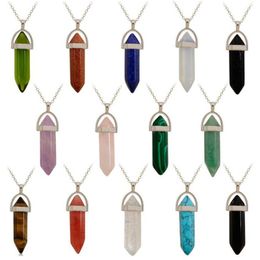 Natural Necklace Healing Natural Stone Turquoise Green Aventurine Quartz Stone Lava Rock Pendant Silver Crystal Necklaces Gift