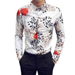 Brand-clothing Cotton Mens Clothing Print Soft Men Shirt Long Sleeve Mens Dress Wedding Shirts Casual Slim Fit Hot Sale