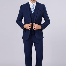Customise Navy Blue Men Suits Handsome Business Tailored Made Tuxedo Groom 3 Pieces Slim Fit Wedding Suits Terno Masculino Jacket+Vest+Pants