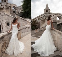 Sheer Charming Sexy Neck Mermaid Dresses Lace Appliqued Illusion Back Bridal Gowns Wedding Dress