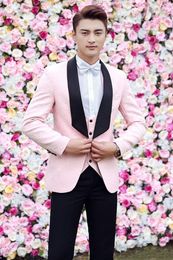 High Quality One Button Pink Paisley Wedding Groom Tuxedos Shawl Lapel Groomsmen Mens Dinner Prom Suits (Jacket+Pants+Vest+Tie) NO:1483