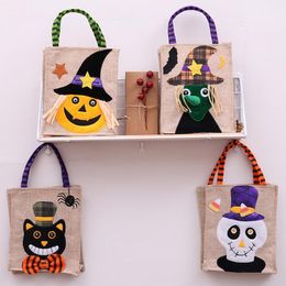 Halloween Decoration Party Gift Bag Pumpkin Witch Skeleton Ghost Linen Totes Sweets Candy Present Packing Wrap Bags Fancy Dress Props