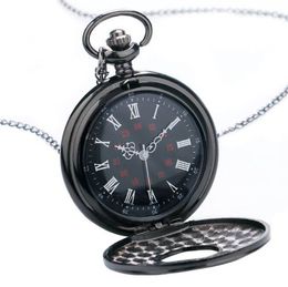 Antique Half Hunter Roman Numbers Quartz Pocket Watch Carving Engraved Fob Clock Men Women Gift With Necklace