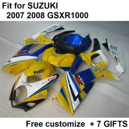 Hot sale fairing kit for Suzuki GSXR1000 07 08 yellow blue fairings set GSXR1000 2007 2008 GV45