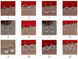 2018 Hot sales high-quality plating 925 sterling silver Double circle bead Hanging hook Ear hoop earrings 12 style selection 10pairs/lot