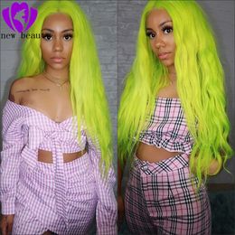 Fashion party/cosplay style natural wavy Synthetic Lace Front Wigs green color brazilian full wig Heat Resistant Fiber Hair for Women