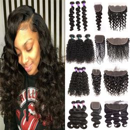 Brazilian Loose Deep Wave Human Hair With Lace Frontal Closure 13x4 Lace Frontal With Water Wave Straight Body Wave Kinky Curly Hair