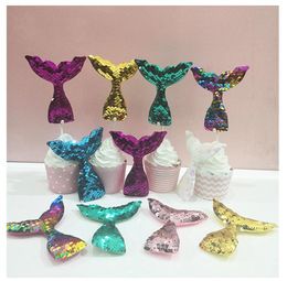 1pc Creative Under Party Decoration The Sea Wedding Bridal Shower Birthday Cake Decor colorful Sequins Mermaid Tail Cupcake Topper