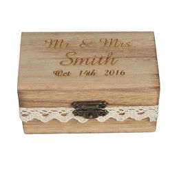 1 piece Personalised Laser Engraved Rustic Bearer Retro Wood Ring Box Wdding Decor Favours PRB01S