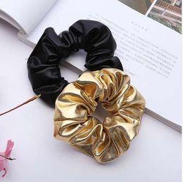 Women Pu Faux Leather Elastic Hair Ties Girls Hairband Rope Ponytail Holder Scrunchie Gold Black Headbands Accessories