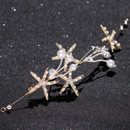 Pearl Sea Star headwear, bridal hair earring set, starfish hoop wedding dress accessories