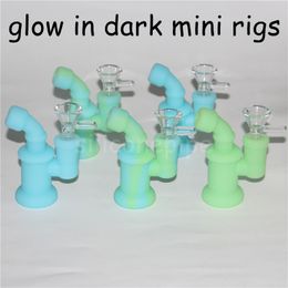 Popular Silicon Rigs Silicone Hookah Bongs Glow in dark silicon oil dab rigs with 14.4mm male joint glass bowl silicone nectar