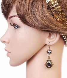 Hot Style The star is the same famous lady noble court vintage black crystal diamond earrings fashion classic delicate elegant