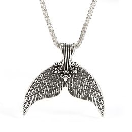 Bohemian Mermaid Tail Pendant Necklace Antique Silver Colour Collar for Women Boho Jewellery Whale Mermaid Tail Charm Chokers Necklaces
