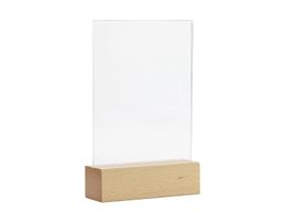 A5 Price Acrylic Price Tag Holder Desk Sign Menu Holder Display Rack Tabletop Sign Holders Picture Frame Wood Photo Stand Rack