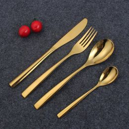 High-grade gold cutlery flatware set spoon fork knife tea spoon stainless steel dinnerware set kitchen tool