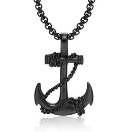 Fashion Jewelry Men Necklace Stainless Steel New design Anchor pendant Gold Silver Black Necklace for Men