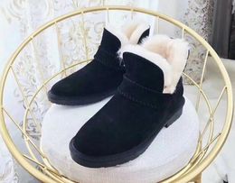 Sheepskin Suede Women Winter snow boots sheepskin Keep warm Flat heel boots black grey tan