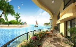 Wallpaper 3d Mural For Living Room HD sea view room 3D stereo TV background wall Wall Mural Wall Paper Painting