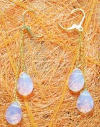 leverback earrings Canada - White Blue Fire Opal Drop Yellow Gold Plated Link Leverback Hook Dangle Earrings