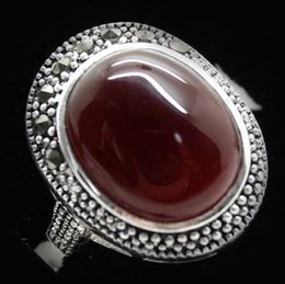 Fashion design RED JADE&MARCASITE 925 STERLING SILVER RING Size 7/8/9/