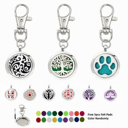 Tree of life Round cloud Essential Oil Aroma Diffuser Perfume Locket with Lobster clasp Keychain keyring With 5pcs Pads color260v
