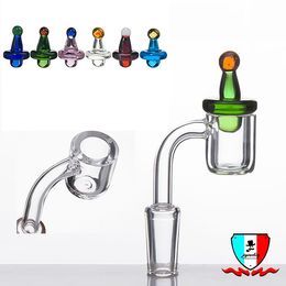 4mm Thick Quartz Banger Smoking Accessories Flat Bowl & Universal Glass Carb Cap The Bangers 90 Degree Polished Joint Cap with a ball