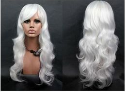 Free shipping+++Women Fashion Long White Wig Curly Cosplay Party Wig Cute Anime Hair