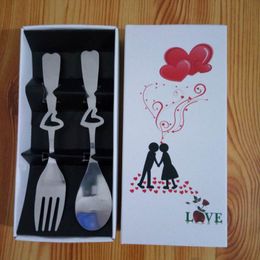 Brand New 2 pcs/set Stainless Steel Tableware Dinnerware Set Heart Spoon And Fork Wedding Favor Gift Souvenir For Guest