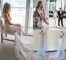 Sexy Mermaid Wedding Dresses Lace Appliques Pearls Sweep Train Sleeveless Beach Bridal Gowns Hollow Back Plus Size Wedding Dress Garden