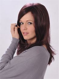 dark burgundy natural wavy hair wig with side bang Heat resistant Fibre synthetic wig capless fashion wig for women