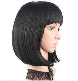 eNilecor Short Bob Hair Wigs 12" Straight with Flat Bangs Synthetic Colorful Wig