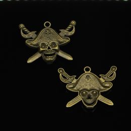 17pcs Zinc Alloy Charms Antique Bronze Plated pirate skull and cross swords Charms for Jewellery Making DIY Handmade Pendants 45*34mm