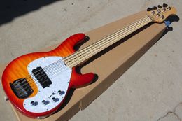 5 Strings Electric Bass with White Pearl Pickguard,Flame Maple Veneer,Chrome Hardware,offer Customised as you request