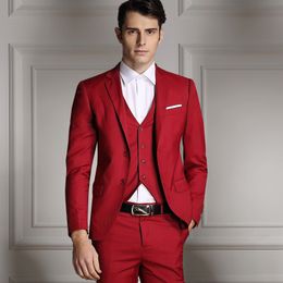 2018 New Arrived Red Men Suits Blazer Slim Fit Business Tailored Tuxedo Formal Wedding Groom Suit Terno Masculino 3 Pieces Jacket+Pants+Vest