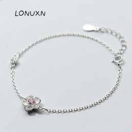 high quality Sakura Flower Bracelet Girls Cherry Blossom Charm Bracelets For Women Elegant Lady 925 Sterling Silver Jewellery