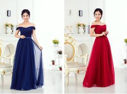 Sexy Off The Shoulder Bridesmaid Dresses Long With Ruffles Sash A Line Wedding Guest Dress Maid of Honour Tulle Cocktail Gowns