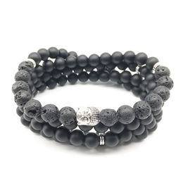 SN1247 On Sale New Design Buddha Bracelet Trendy Natural Lava Stone Matte Black Onyx Bracelet 108 Mala Healing Yoga Jewellery