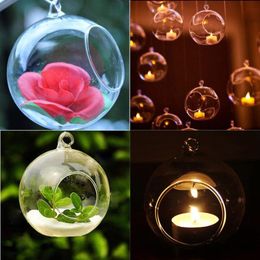 80 mm wiszący tealight Holder Glass Globes Terrarium Wedding Candle Holder Vandlestick Wazon Home Hotel Bar Dekoracja