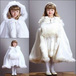 wide knit scarf UK - White Children's Custom Made Lovely Girls Cape Kids Wedding Cloaks Faux Fur Jacket For Winter Kid Flower Girl Children Satin Hooded Child