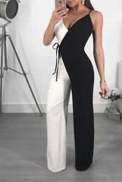 Rompers High Quality Jumpsuit Women Black White Wide Leg Romper Overall Summer Women Sexy V Neck Club Wear