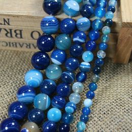 8mm wholesale Smooth blue Striated Agates Onyx Round Loose Beads For Jewellery Making 15.5inch/strand Pick Size 4 6 8 10 12mm