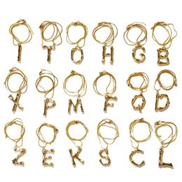 26 English Letters Necklaces Jewelry Gold Plated Hyperbole Uppercase English Alphabet Pendants Necklace 17 Inches Snake Chain