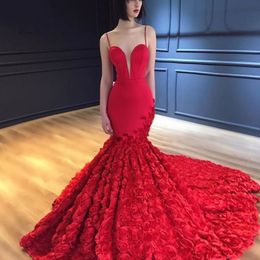 Fabulous Rose Train Prom Dresses Sexy Spaghetti Straps Zipper Backless Party Gown Saudi Arabia Glamorous Sweep Train Mermaid Prom Dress