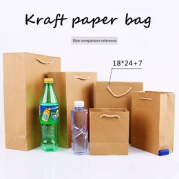18*24cm+7cm Portable Thicken solid Kraft paper Custom-made clothing gift shopping package Takeaway Corporate advertising Standing bag