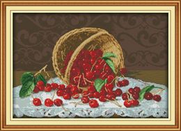 Fresh cherry fruits sweet home decor paintings ,Handmade Cross Stitch Embroidery Needlework sets counted print on canvas DMC 14CT /11CT