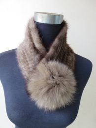 Women's Latest Style Fashion Mink Fur Scarf with a ball Lady's Neckchief