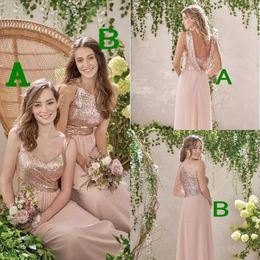 2018 Design Rose Gold Bridesmaid Dresses Spaghetti A Line Sparkly Sequined Bodice Chiffon Skirt Long Brides Maid Dresses Custom Made