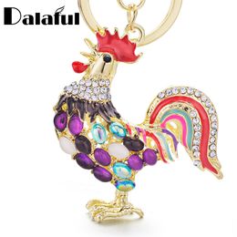 Key Rings 12pcs/lot Pretty Keychains Opals Cock Rooster Chicken Crystal Bag Pendant Ring Chains Wholesale Lots Bulk Jewellery PK131